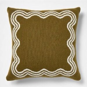 NEW Threshold Studio McGee 24” Olive Green White Scalloped Knit Pillow
